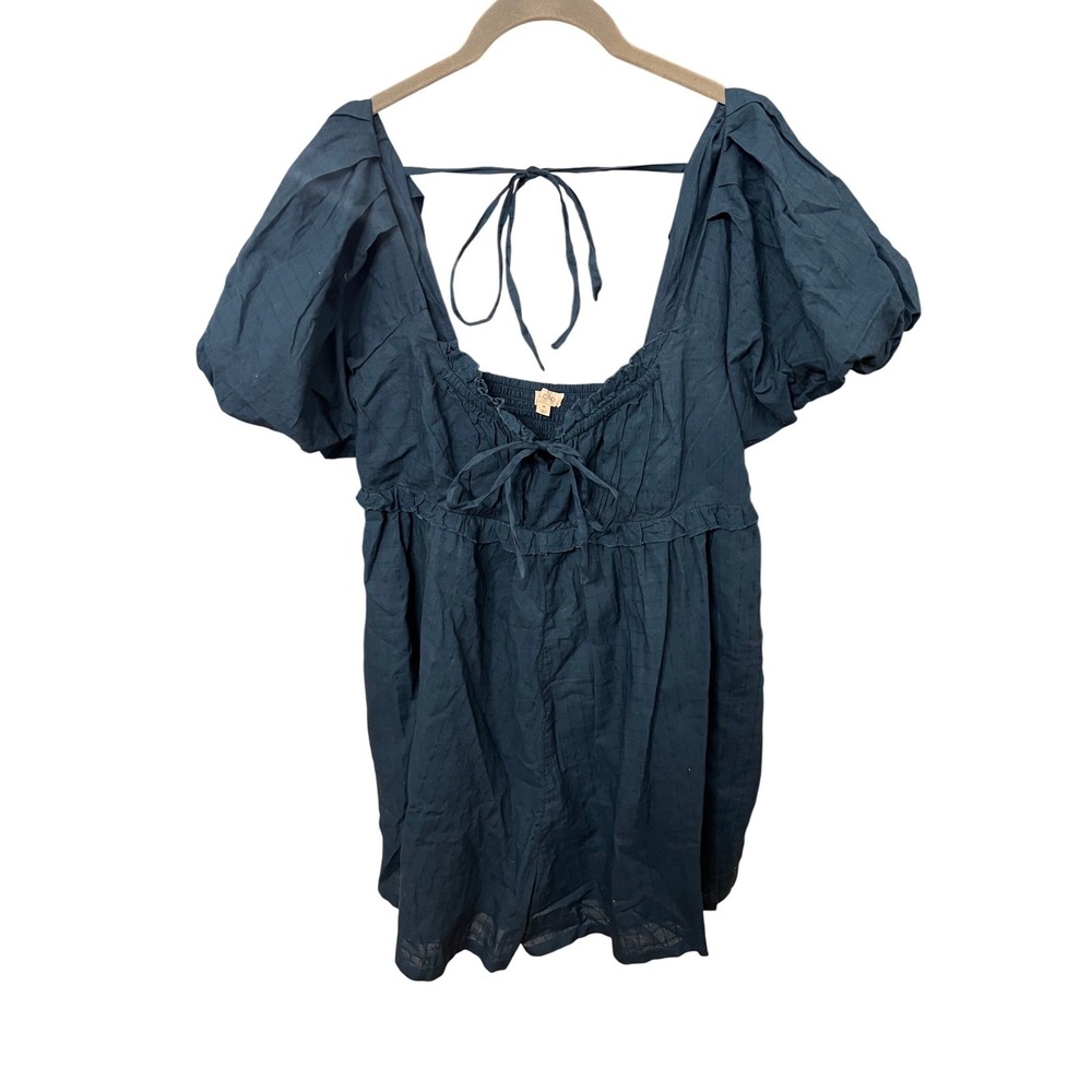 NEW Anthropologie Pilcro Puff-Sleeve Babydoll Romper Size Medium Blue - Picture 5 of 8